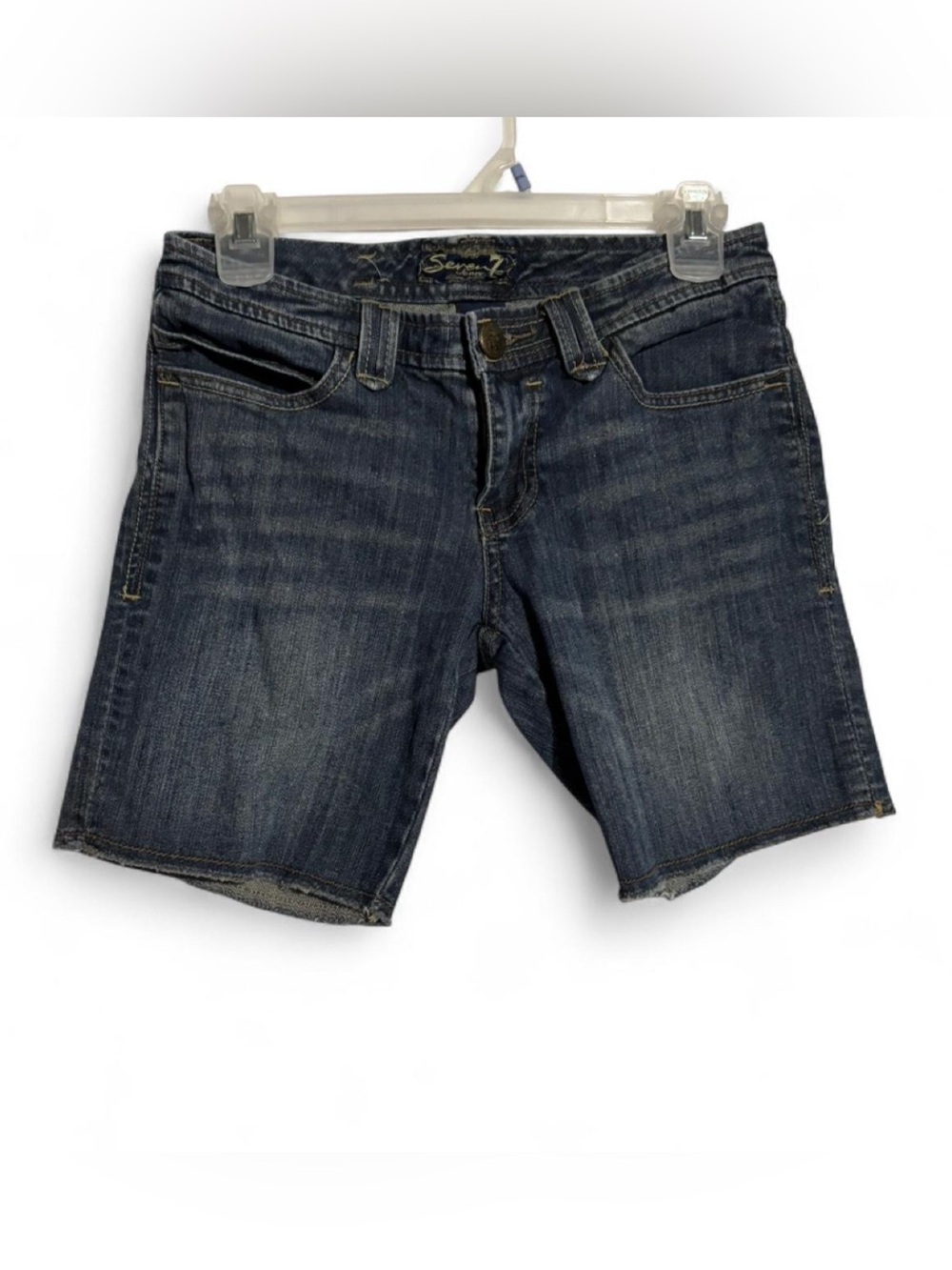 Seven7 Dark Wash Frayed Denim Shorts Low Rise Y2K Cutoffs